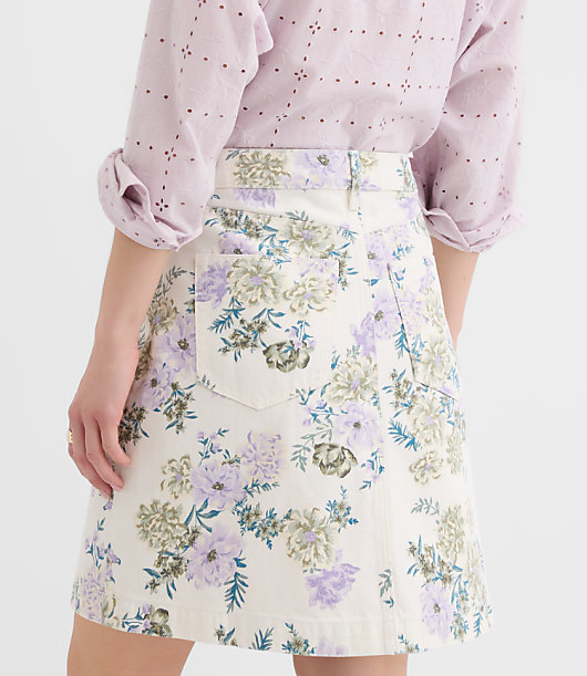 Denim Mini Skirt in Floral