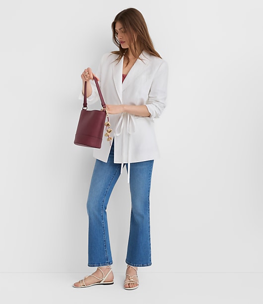 Linen Blend Tie Waist Modern Blazer