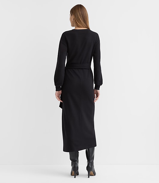 Terry Side Pleated Midi Wrap Dress