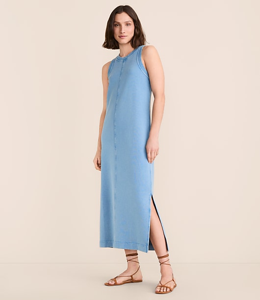 Lou & Grey Denim Washed Terrysoft Tank Midi Pocket Dress
