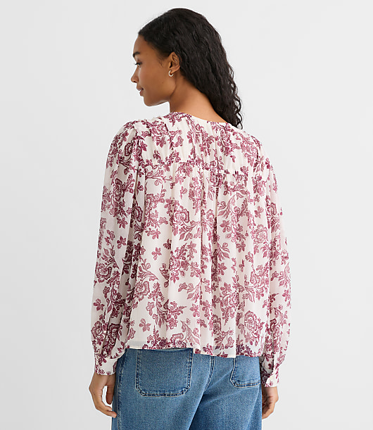 Geo Tucked Tie Neck Blouse