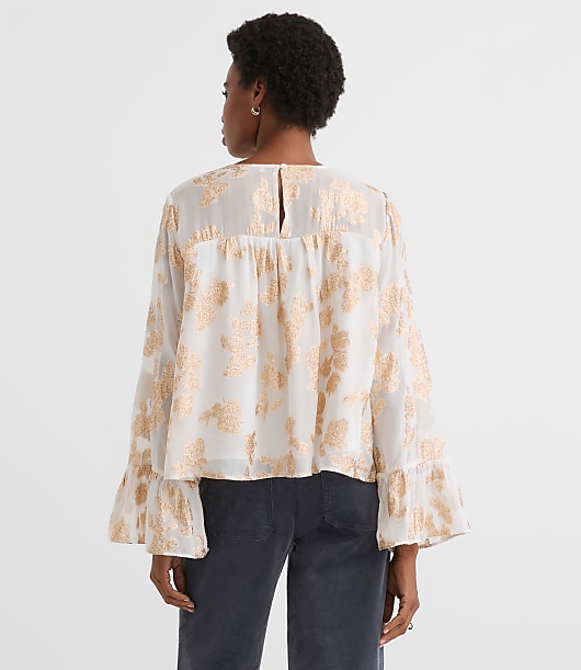 Shimmer Jacquard Ruffle Cuff Blouse
