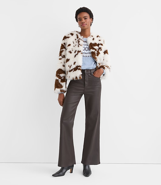 Coated High Rise Wide Leg Jeans in Brown