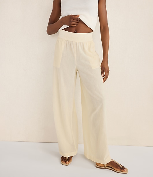 Loft Haven Well Within Organic Cotton Crinkle Gauze Wide Leg Pants