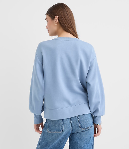 Floral Embroidered Terry Puff Sleeve Sweatshirt