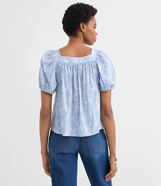 Paisley Puff Sleeve Square Neck Blouse