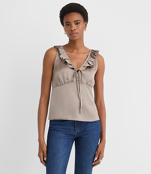 Satin Ruffle Tie Neck Cami