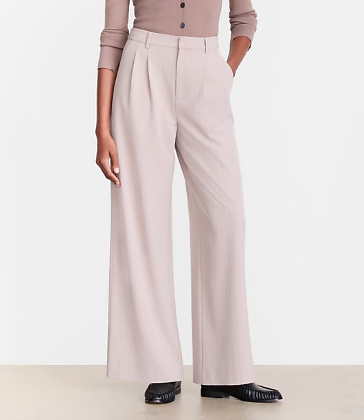 LOFT Versa Seasonless Stretch Double Pleat Wide Leg Pants in Stripe