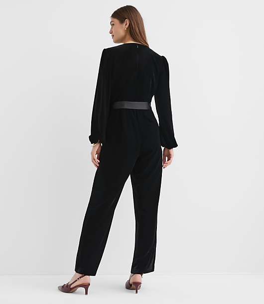 Petite Velvet Wrap Jumpsuit