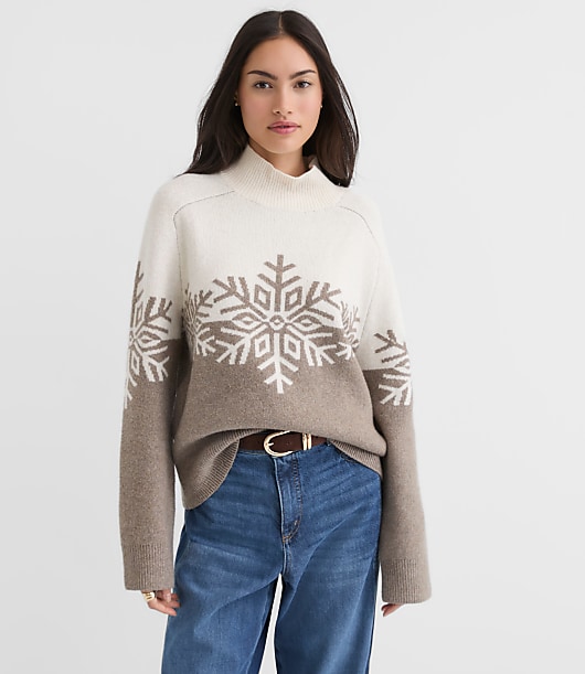 Petite Snowflake Modern Mock Neck Sweater