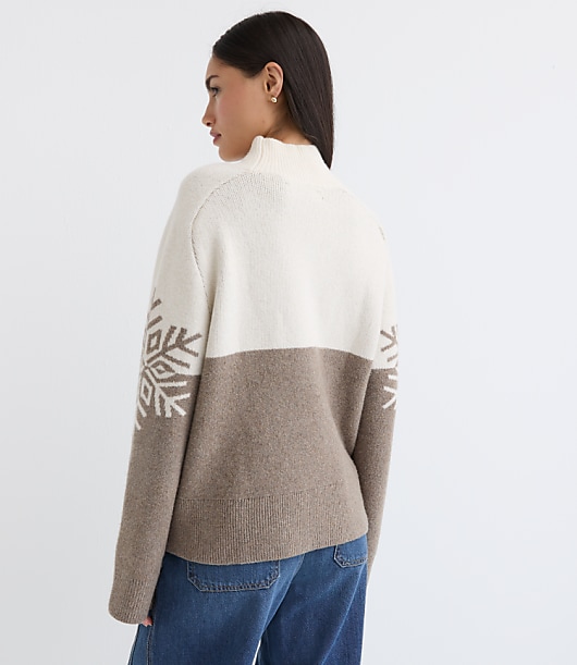 Petite Snowflake Modern Mock Neck Sweater
