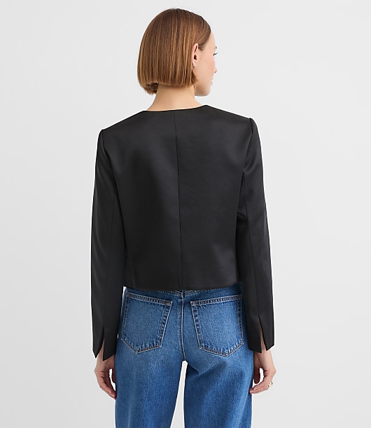 Tall Satin Bow Pocket Collarless Jacket