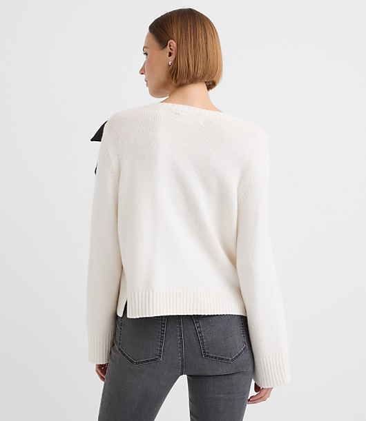 Petite Satin Bow Wide Sleeve Sweater