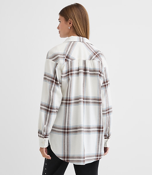 Petite Plaid Flannel Everyday Oversized Tunic Shirt