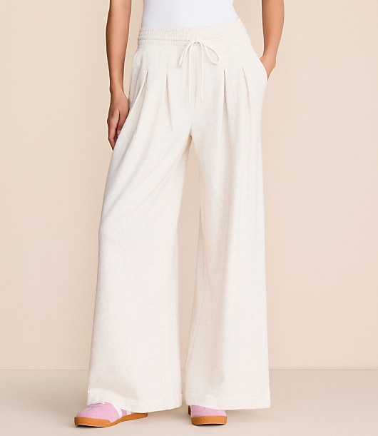 Lou & Grey Heathered Cozy Cotton Pleated Wide Leg Pants