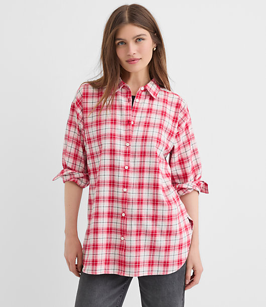 Petite Plaid Flannel Everyday Oversized Tunic Shirt