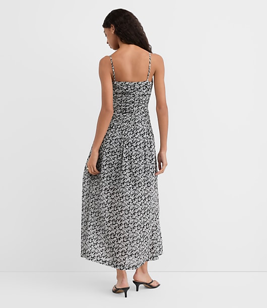 Floral Ruched Apron Neck Midi Dress