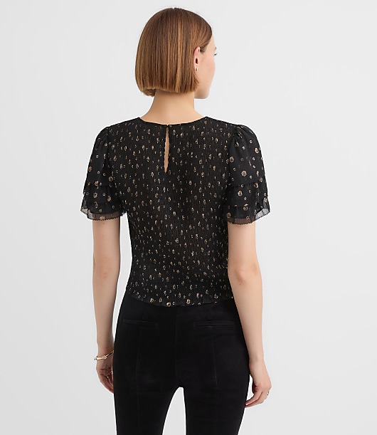 Petite Shimmer Dot Smocked Ruffle Top