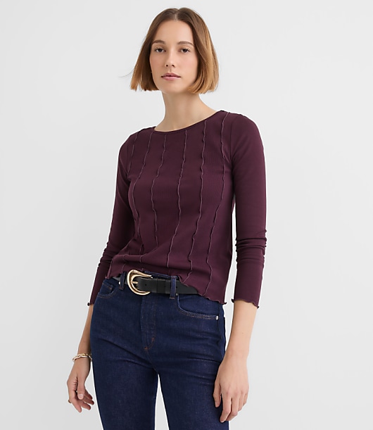 Loft Ruffle Trimmed Ribbed Tee