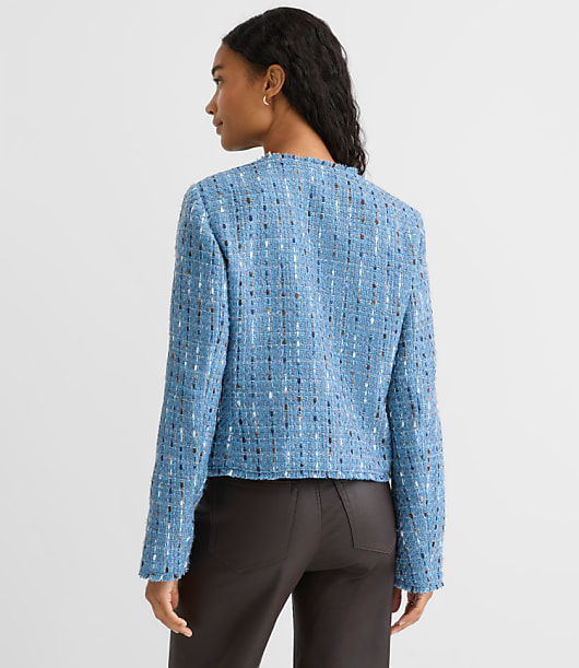 Tall Frayed Tweed Collarless Jacket