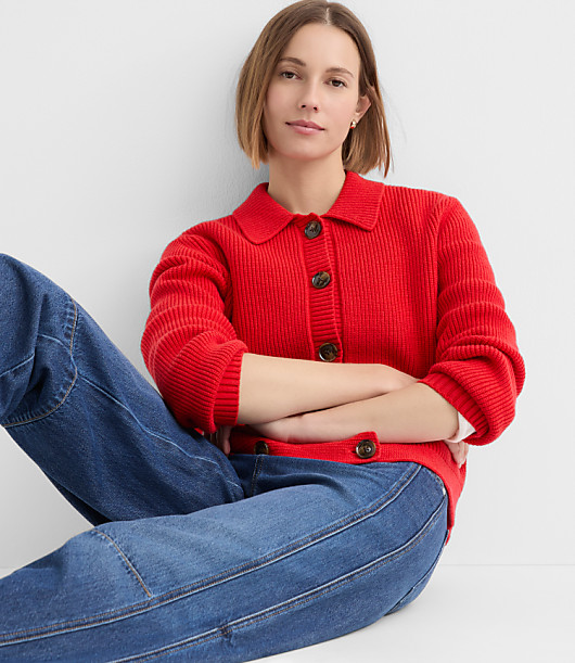 Ribbed Button Tab Sweater Jacket