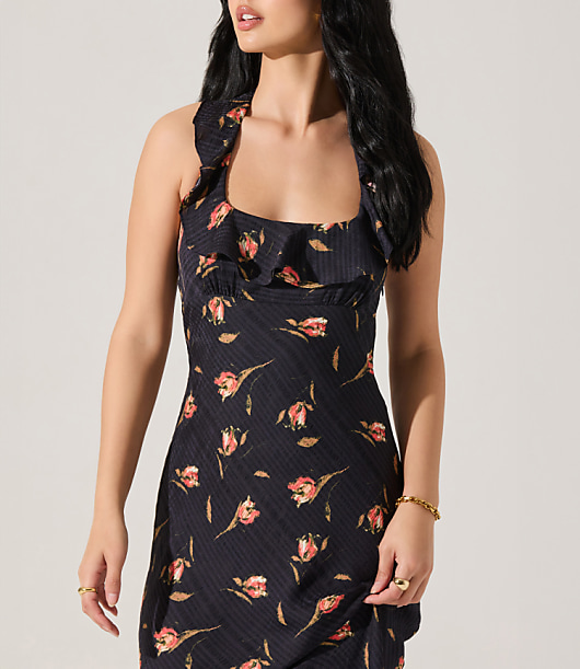 Astr The Label Morrigan Ruffle Trim Halter Dress - Black