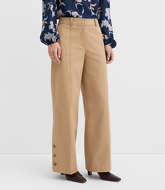 Tall Side Button Wide Leg Pants in Twill