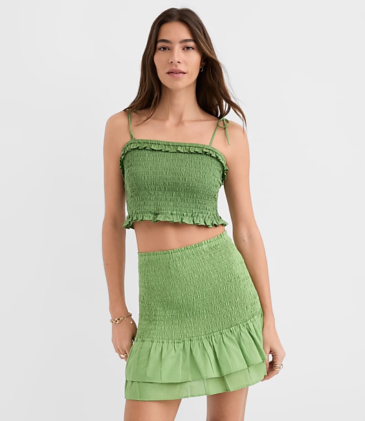 LOFT Beach Ruffle Smocked Crop Top