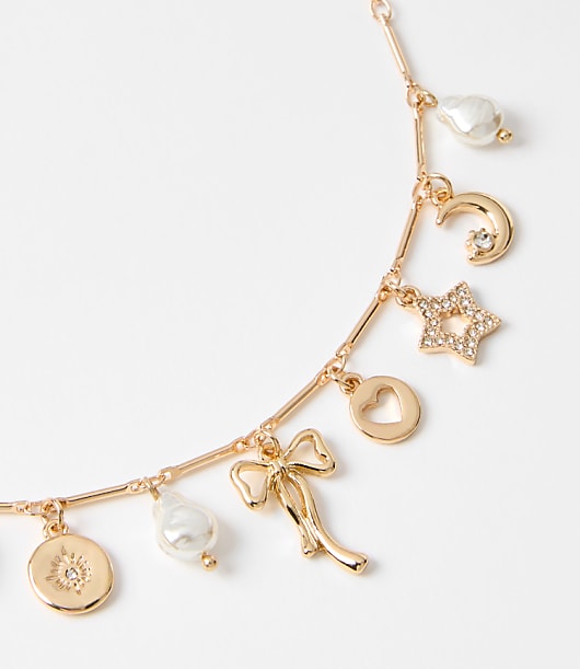 Mother Of Pearl Bow Charm Necklace
