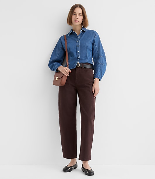 Barrel Sleeve Denim Shirt in Classic Mid Wash