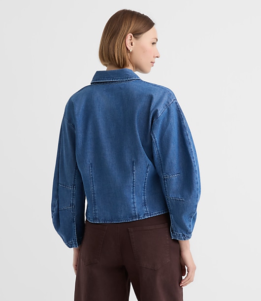 Barrel Sleeve Denim Shirt in Classic Mid Wash
