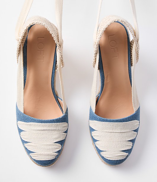 Ribbon Lace Up Espadrille Wedges