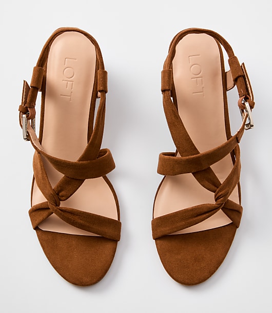 Strappy Block Heel Sandals - Cognac