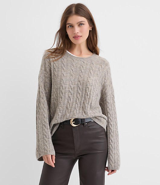 Petite Heathered Wide Sleeve Cable Sweater