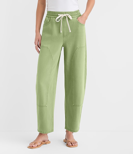 Rivete Utility High Rise Pull On Jeans in Shale Green