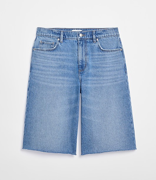 Rivete Petite Curvy High Rise Denim Bermuda Shorts in Vintage Mid Wash