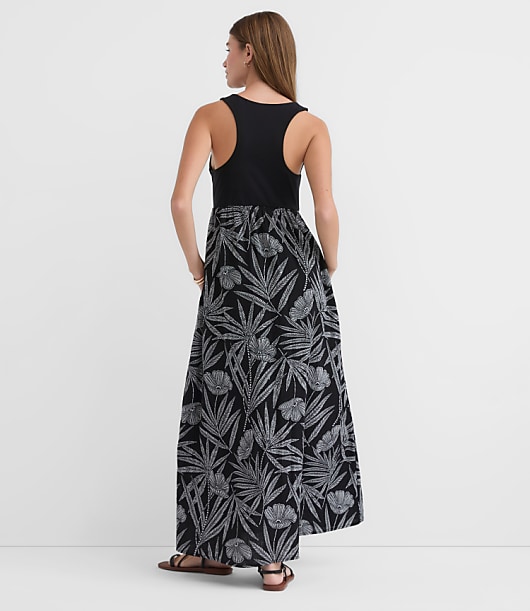 LOFT Beach Palm Mixed Media Maxi Pocket Dress
