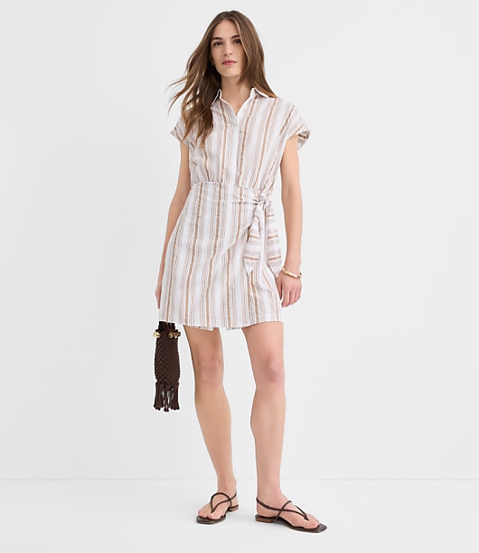Striped Seersucker Wrap Mini Shirtdress