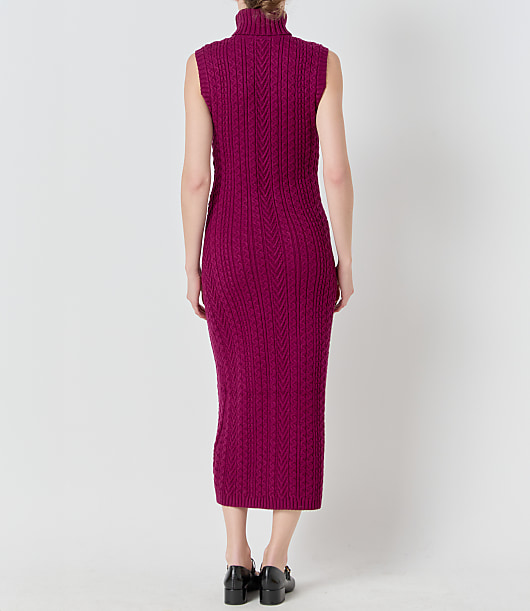 English Factory Cable Knit Mock Neck Midi Dress - Wine