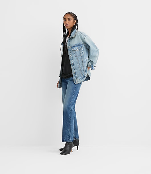 Oversized Denim Trucker Jacket in Vintage Light Indigo Wash