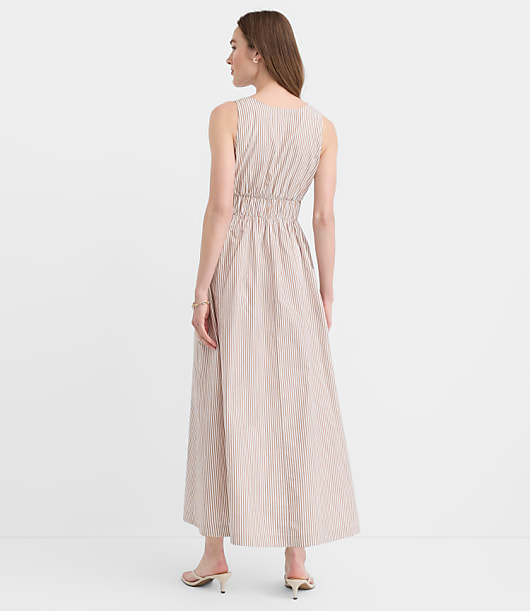 Striped Bow Poplin Midi Pocket Dress