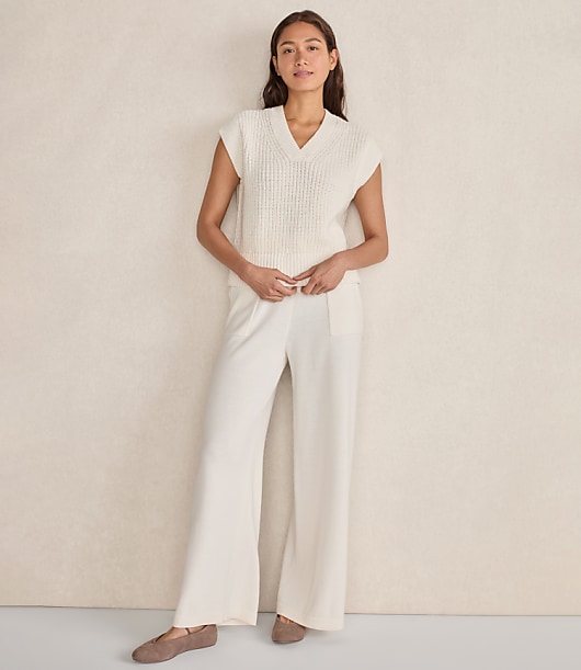 Haven Well Within Organic Cotton Linen Shaker Stitch V-Neck Sweater