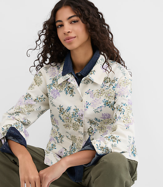 Petite Floral Denim Chore Jacket