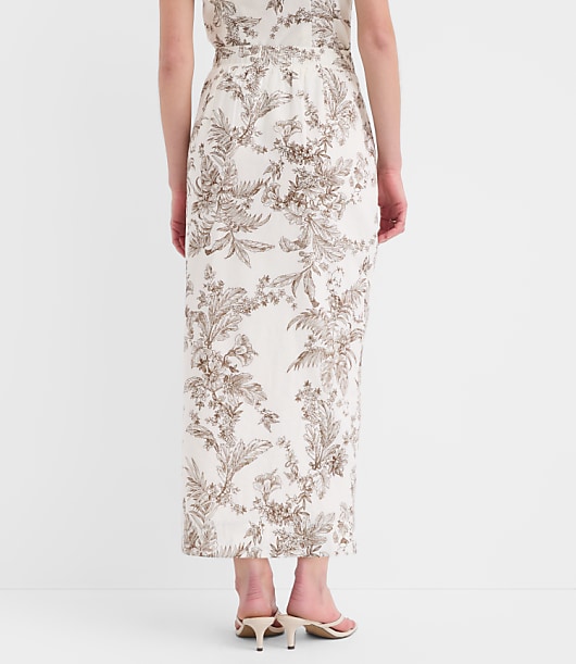 Floral Toile Linen Cotton Column Midi Skirt