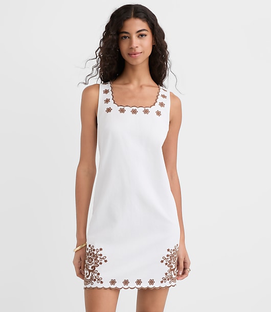 Scalloped Floral Eyelet Mini Dress