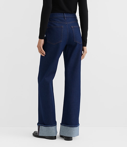 Rivete Petite Cuffed High Rise Wide Leg Jeans in Nova Wash