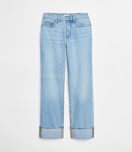 Rivete Curvy Cuffed Mid Rise Relaxed Straight Jeans in Light Wash