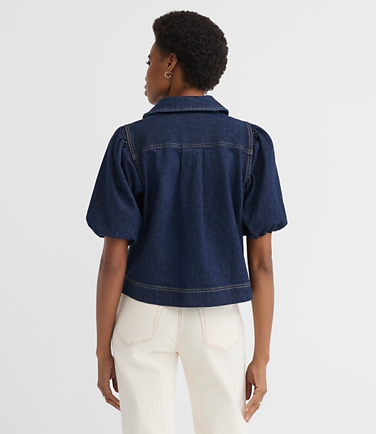 Petite Denim Puff Sleeve Top