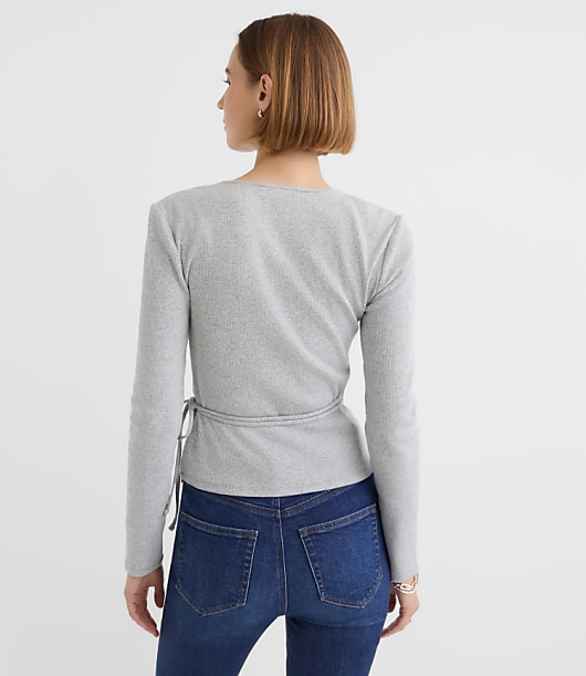 Heathered Ribbed Wrap Top
