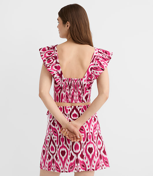 Petite LOFT Beach Ikat Linen Cotton Ruffle Top